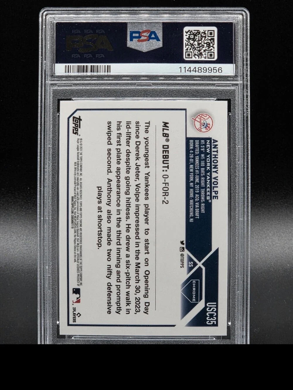 2023 Topps Chrome - RC Debut Anthony Volpe #USC35 Negative Refractor (RC) PSA#8